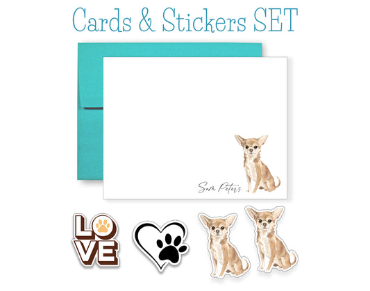 Fawn Chihuahua Folded Note Cards and Stickers