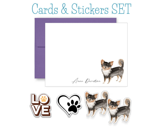 Black and Tan with White Chihuahua Folded Note Cards and Stickers