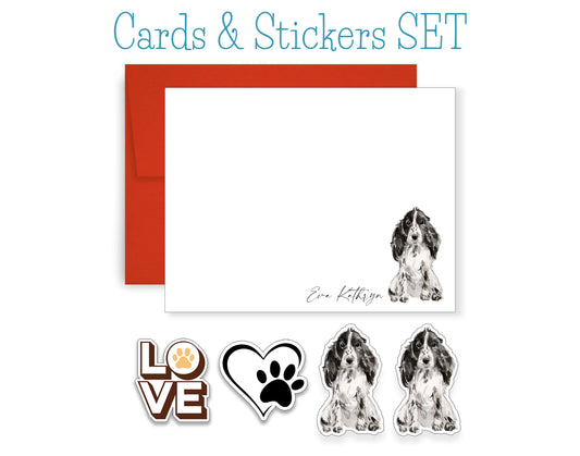 Black and White Cocker Spaniel Folded Note Cards and Stickers