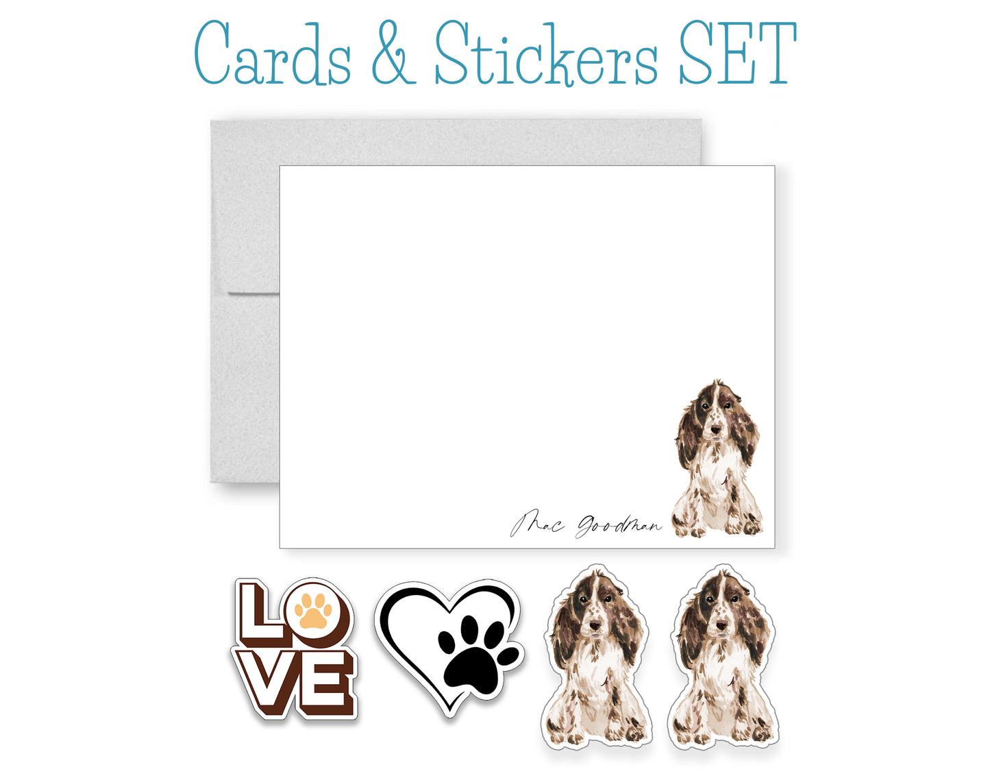 Red and White Cocker Spaniel Folded Note Cards and Stickers