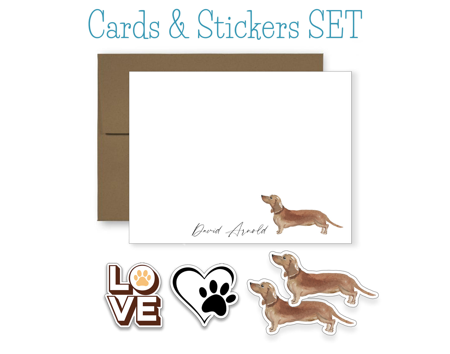 Red Dachshund Folded Note Cards and Stickers