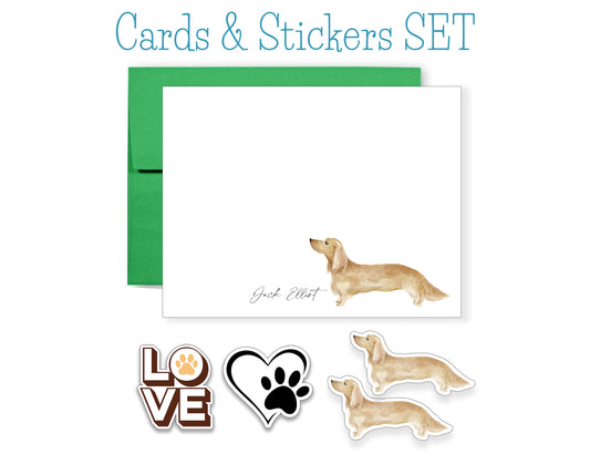 Cream Long Hair Dachshund Folded Note Cards and Stickers