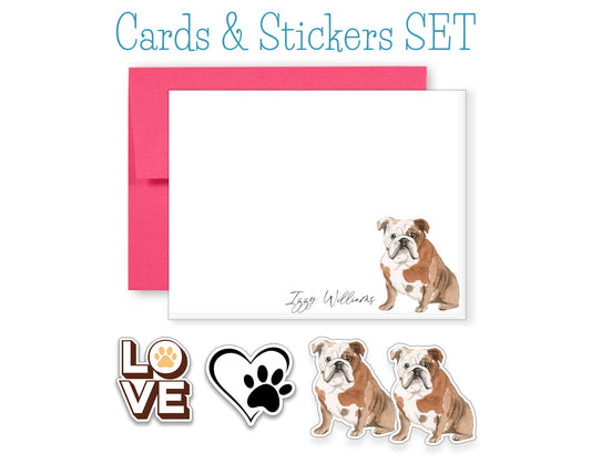 English Bulldog Folded Note Cards and Stickers