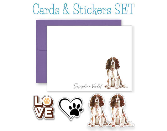 Red and White English Springer Spaniel Folded Note Cards and Stickers