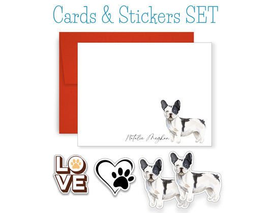 Black and White French Bulldog Folded Note Cards and Stickers
