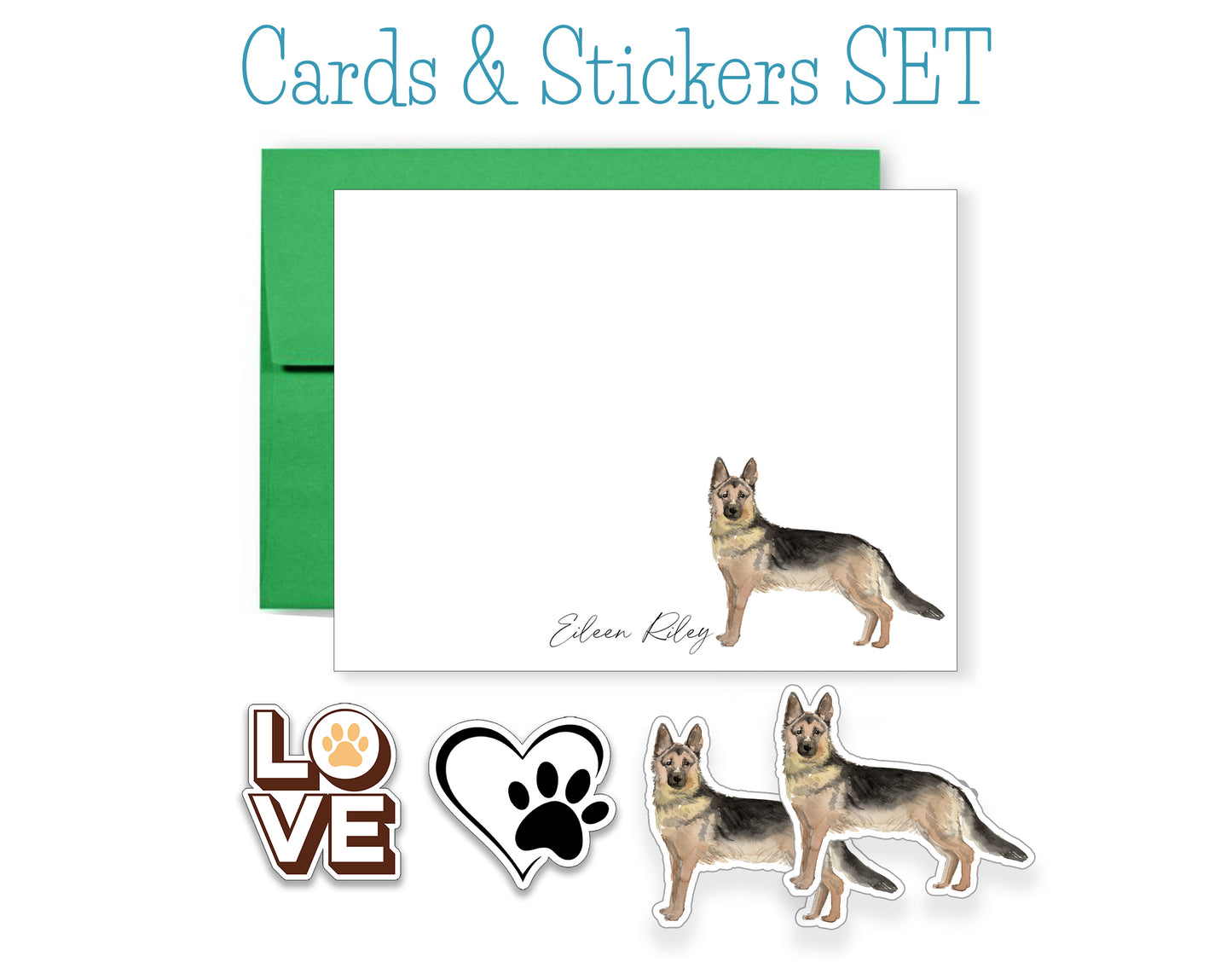German Shepherd Folded Note Cards and Stickers