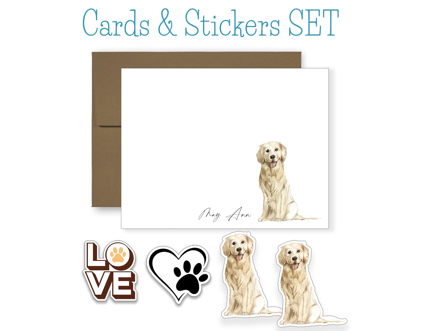 Golden Retriever Folded Note Cards and Stickers