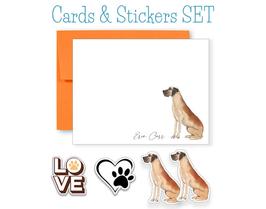 Great Dane Folded Note Cards and Stickers