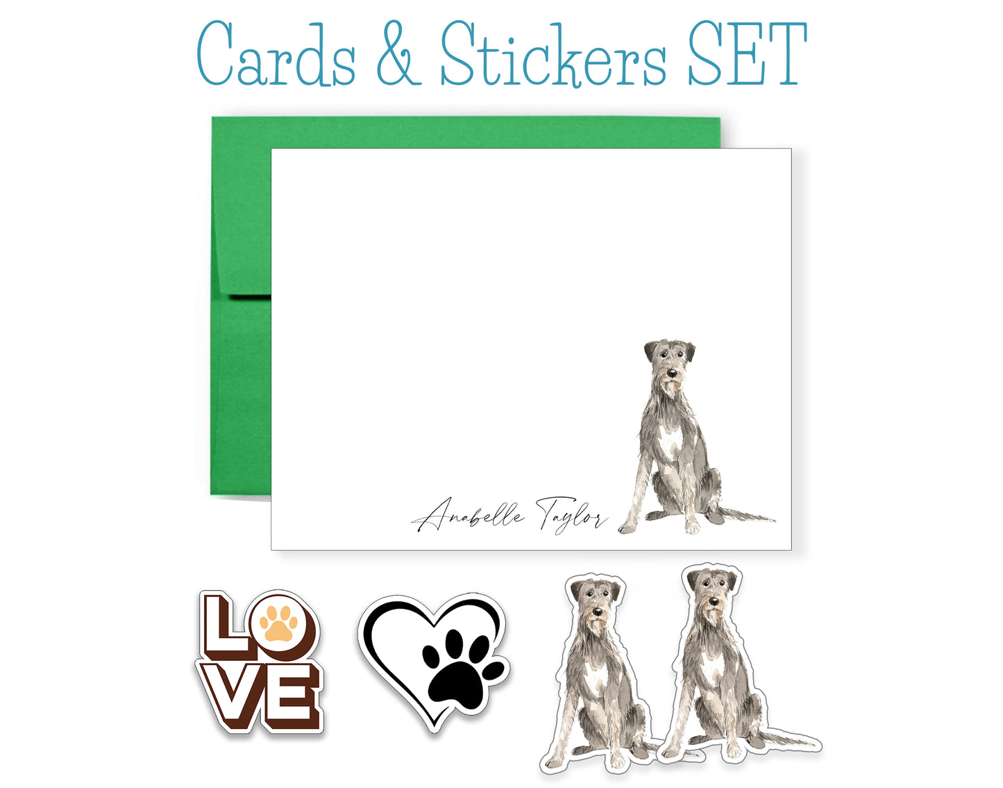 Irish Wolfhound Folded Note Cards and Stickers