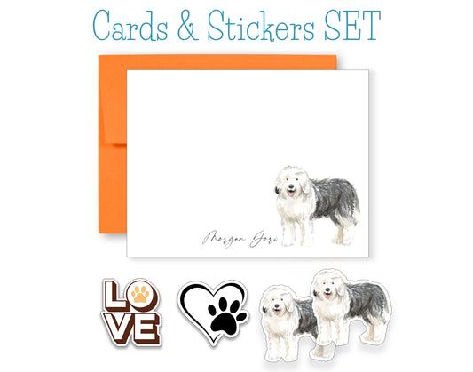 Old English Sheepdog Folded Note Cards and Stickers