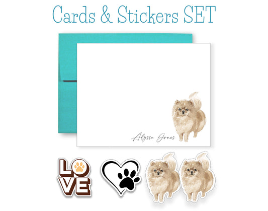 Pomeranian Folded Note Cards and Stickers