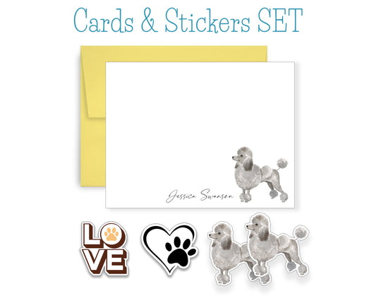 Grey Poodle Folded Note Cards and Stickers