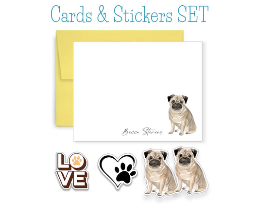 Pug Folded Note Cards and Stickers
