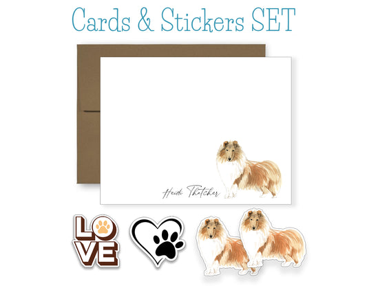 Rough Collie Folded Note Cards and Stickers