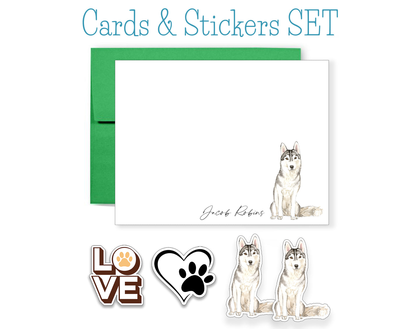 Siberian Husky Folded Note Cards and Stickers