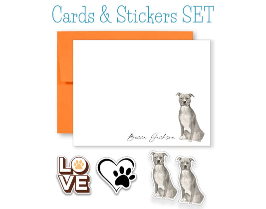 Grey Staffordshire Bull Terrier Folded Note Cards and Stickers