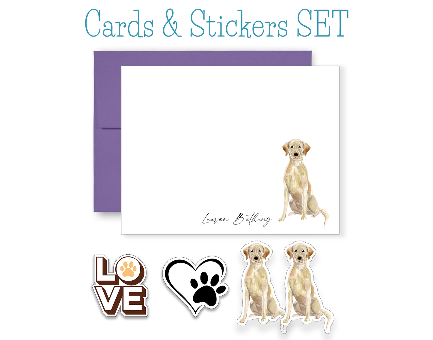 Yellow Labrador Folded Note Cards and Stickers