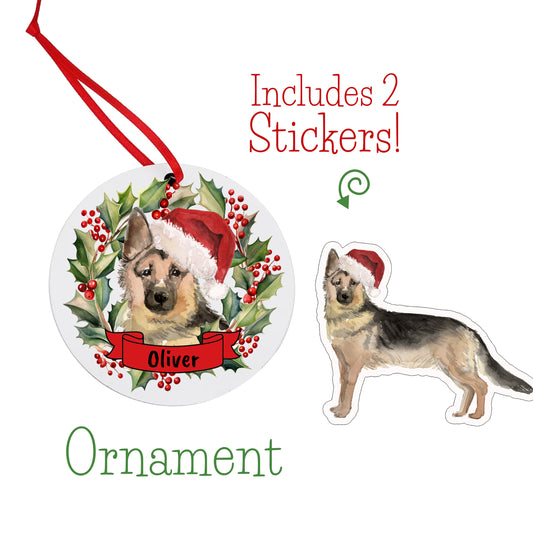 German Shepherd Dog Christmas Ornament and Stickers
