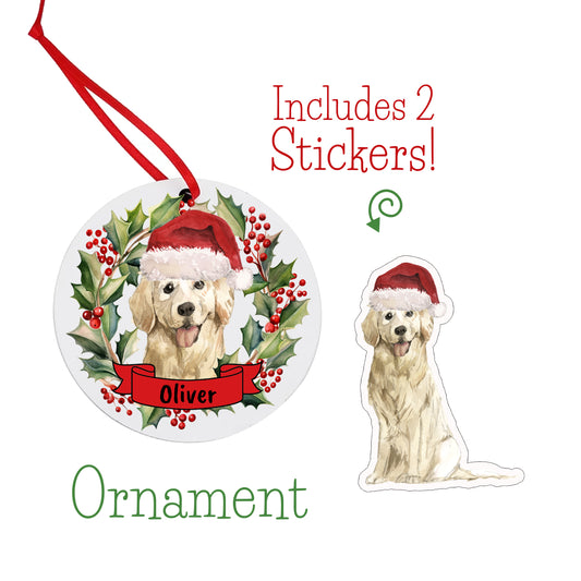 Golden Retriever Dog Christmas Ornament and Stickers