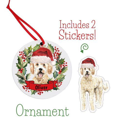 Goldendoodle Dog Christmas Ornament and Stickers