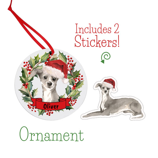 Greyhound Dog Christmas Ornament and Stickers