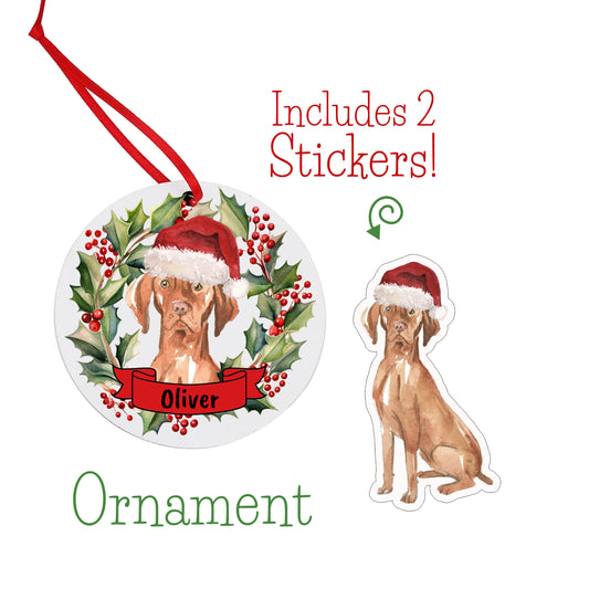Hungarian Vizsla Dog Christmas Ornament and Stickers