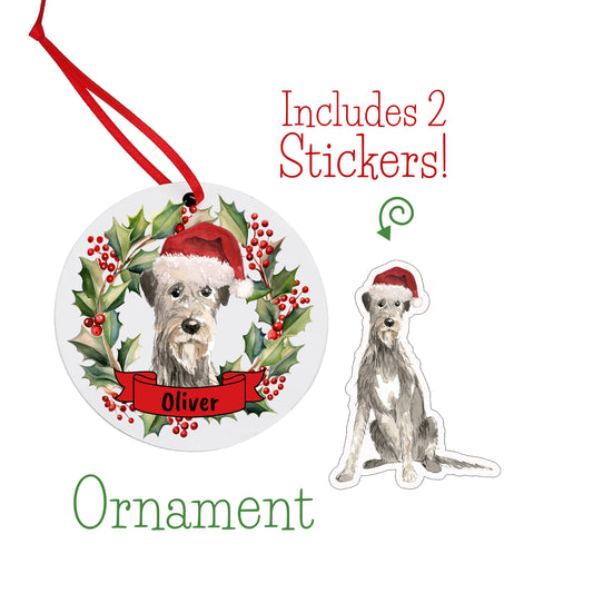 Irish Wolfhound Dog Christmas Ornament and Stickers