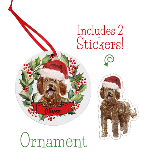 Labradoodle Dog Christmas Ornament and Stickers