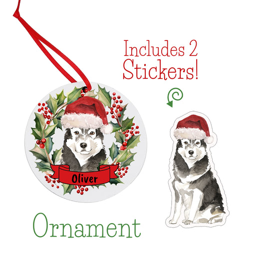 Malamute Dog Christmas Ornament and Stickers