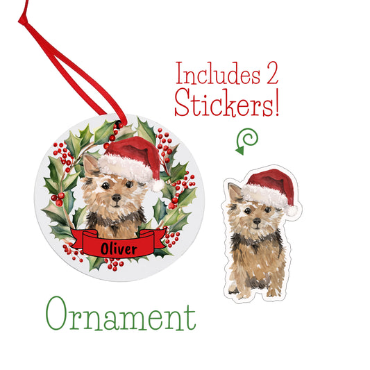 Norfolk Terrier Dog Christmas Ornament and Stickers