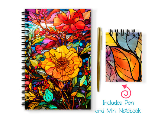 Stained Glass Soft or Hard Cover Notebook and Pen Set