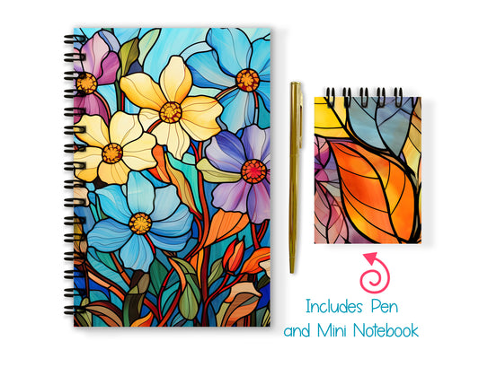 Stained Glass Soft or Hard Cover Notebook and Pen Set