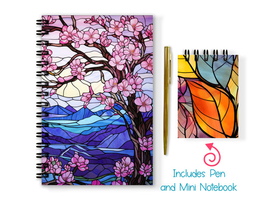 Stained Glass Soft or Hard Cover Notebook and Pen Set