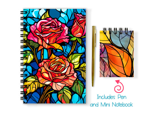 Stained Glass Soft or Hard Cover Notebook and Pen Set