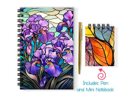 Stained Glass Soft or Hard Cover Notebook and Pen Set