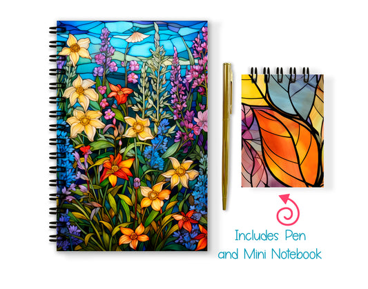 Stained Glass Soft or Hard Cover Notebook and Pen Set