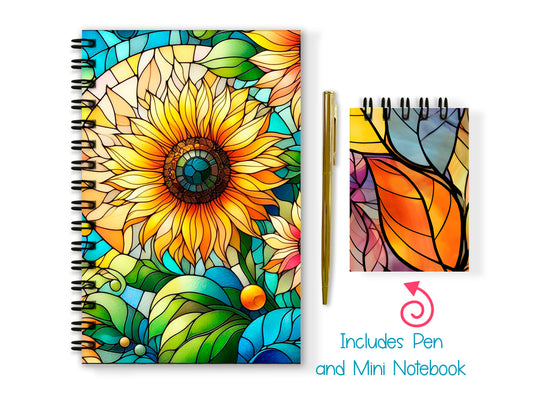 Stained Glass Soft or Hard Cover Notebook and Pen Set