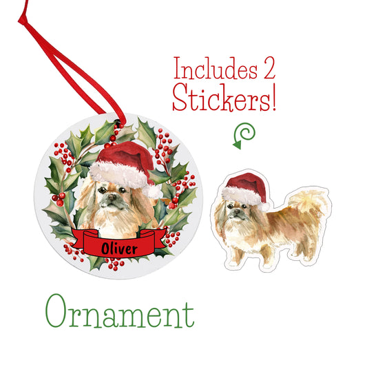 Pekingese Dog Christmas Ornament and Stickers