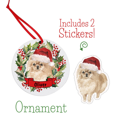 Pomeranian Dog Christmas Ornament and Stickers