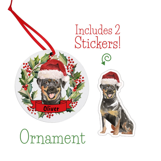 Rottweiler Dog Christmas Ornament and Stickers