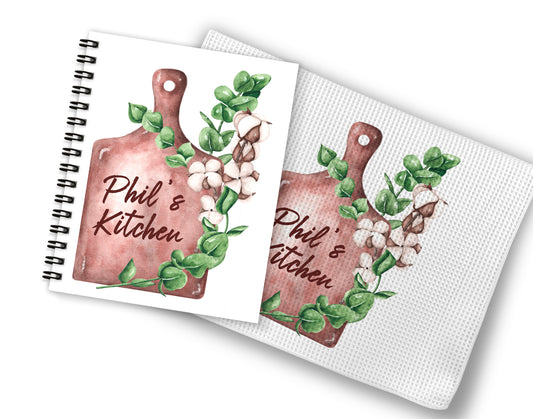 Cutting Board Recipe Book and Towel