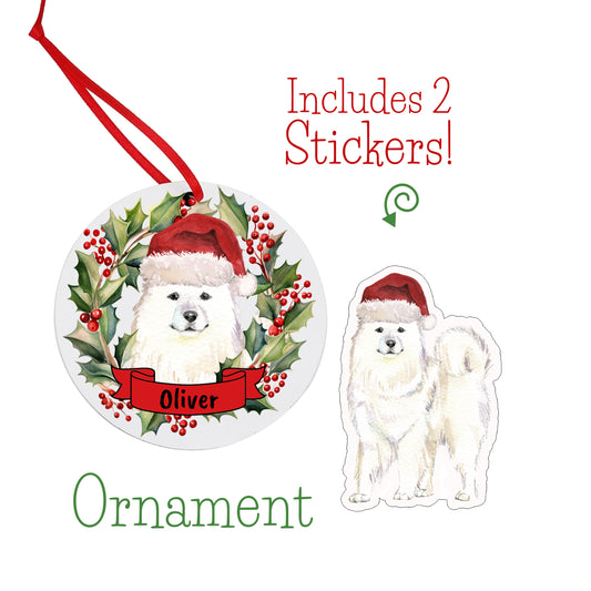 Samoyed Dog Christmas Ornament and Stickers