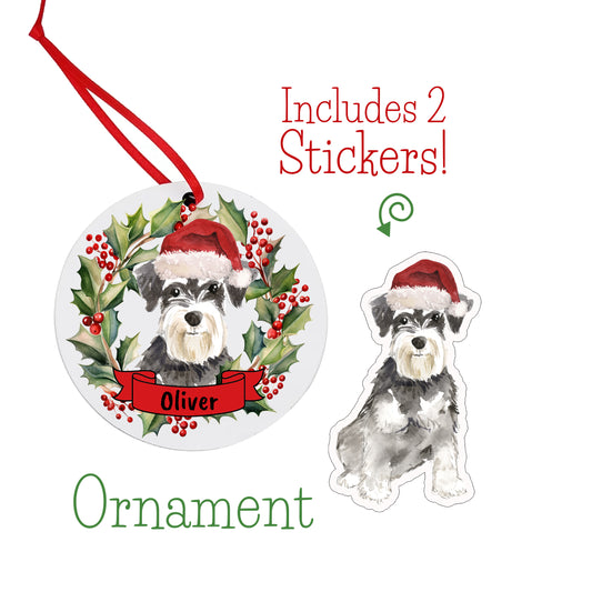 Schnauzer Dog Christmas Ornament and Stickers
