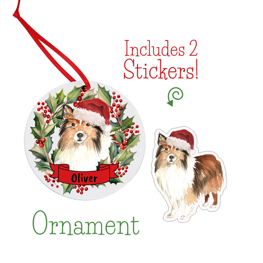 Shetland Sheepdog Dog Christmas Ornament and Stickers
