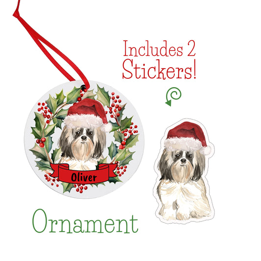 Shih Tzu Dog Christmas Ornament and Stickers