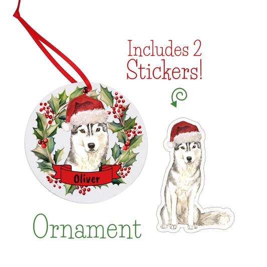 Siberian Husky Dog Christmas Ornament and Stickers
