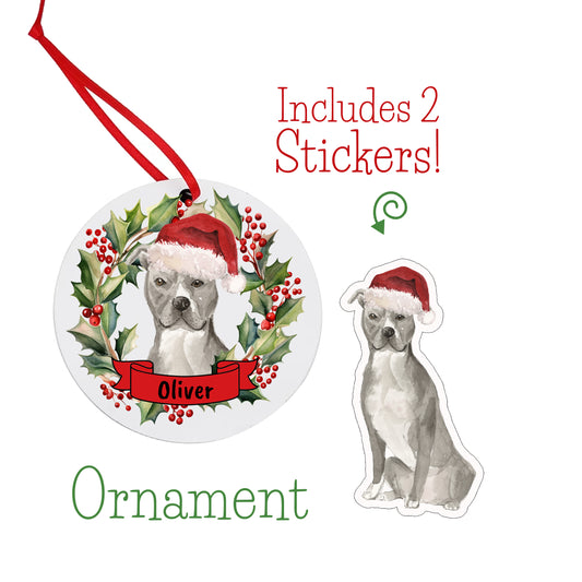 Staffordshire Bull Terrier Dog Christmas Ornament and Stickers