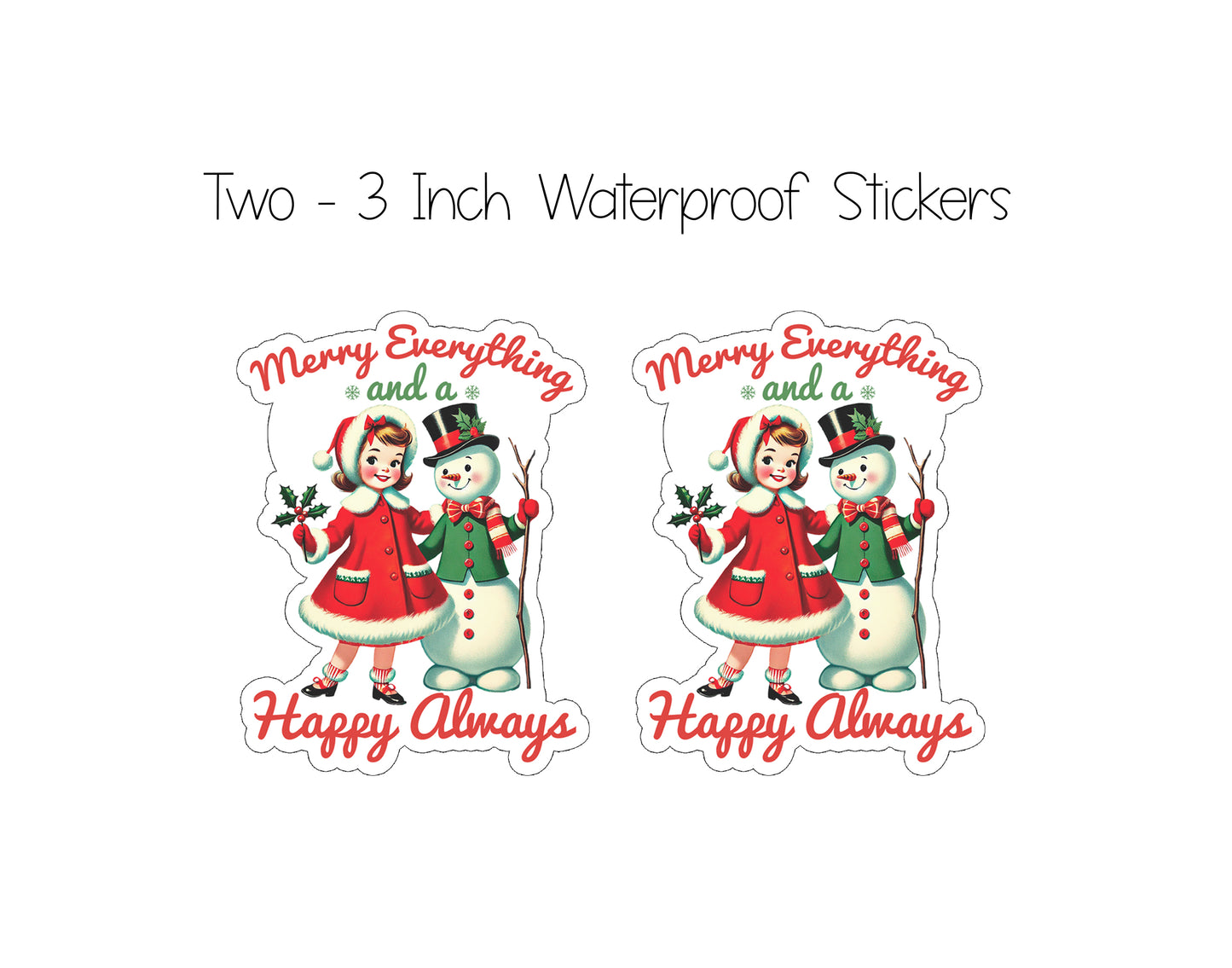 Vintage Girl and Snowman Christmas Card