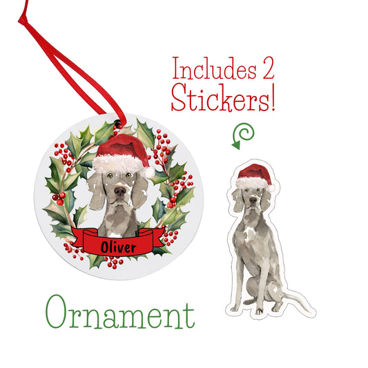 Weimaraner Dog Christmas Ornament and Stickers