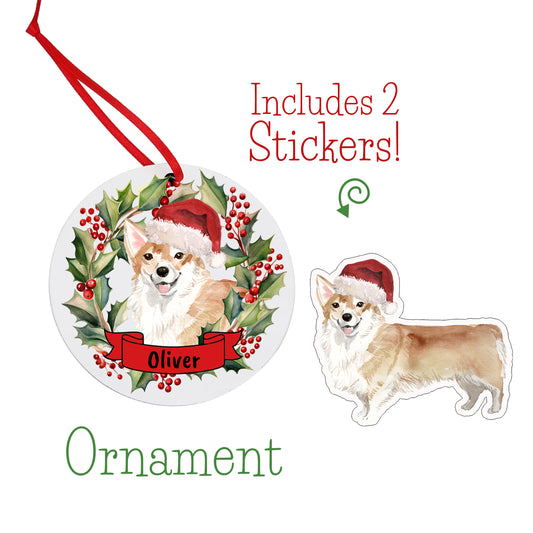 Welsh Corgi Dog Christmas Ornament and Stickers